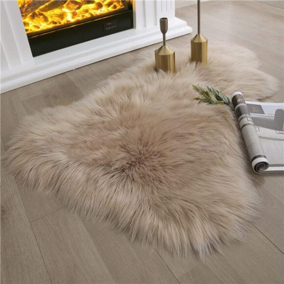 FauxFur Rug,Beige Area Rugs,Fluffy Sheepskin Fur Rug,Fuzzy Ultra Soft 2x3Ft Rugs - Picture 1 of 7